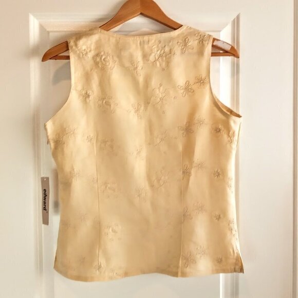 Edward Irish Linen Yellow Embroidered Sleeveless Top NWT - Picture 2 of 7